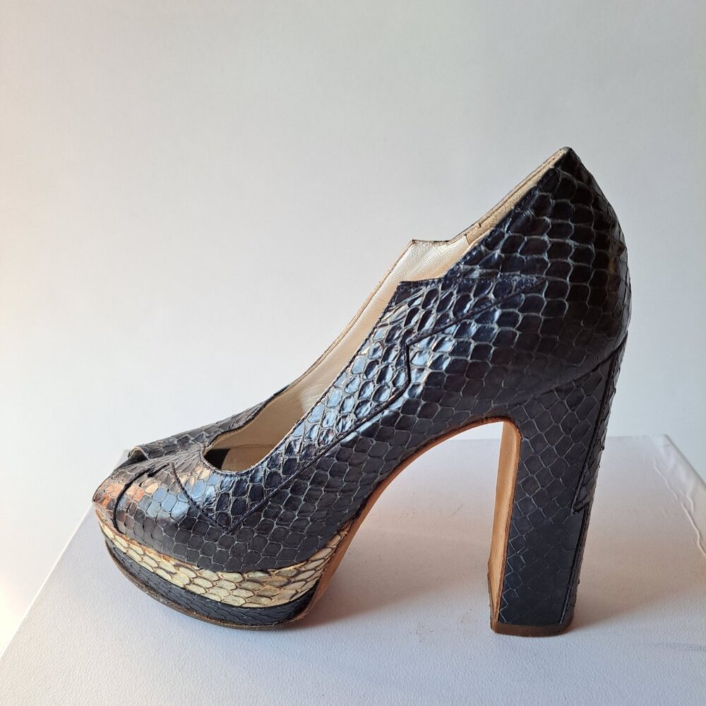 Miu Miu Runway Python Dark Blue Platform Heels Sh… - image 7